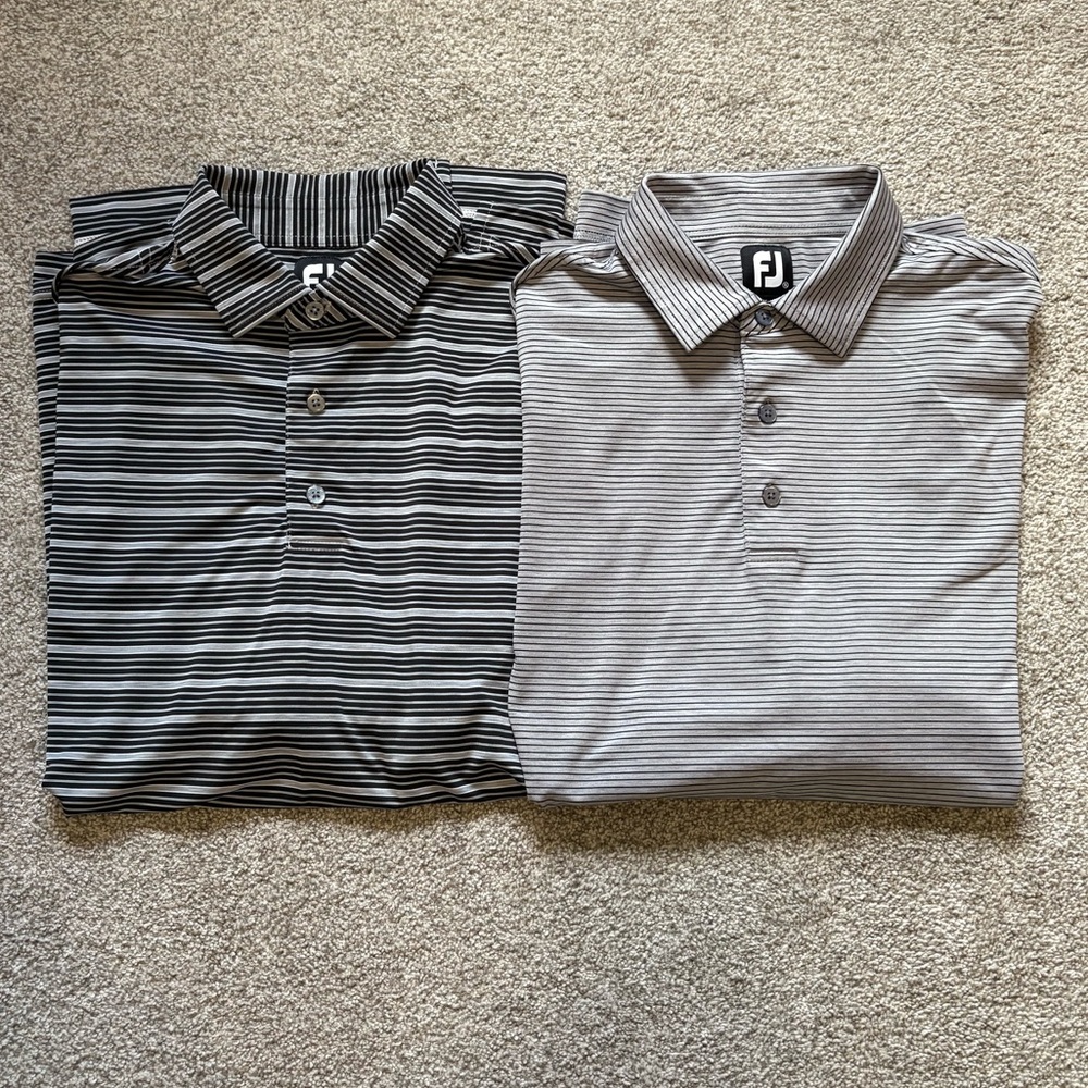 FootJoy Polo Set of 2 Men’s Black and Gray Striped Golf Polo Shirts Size XL